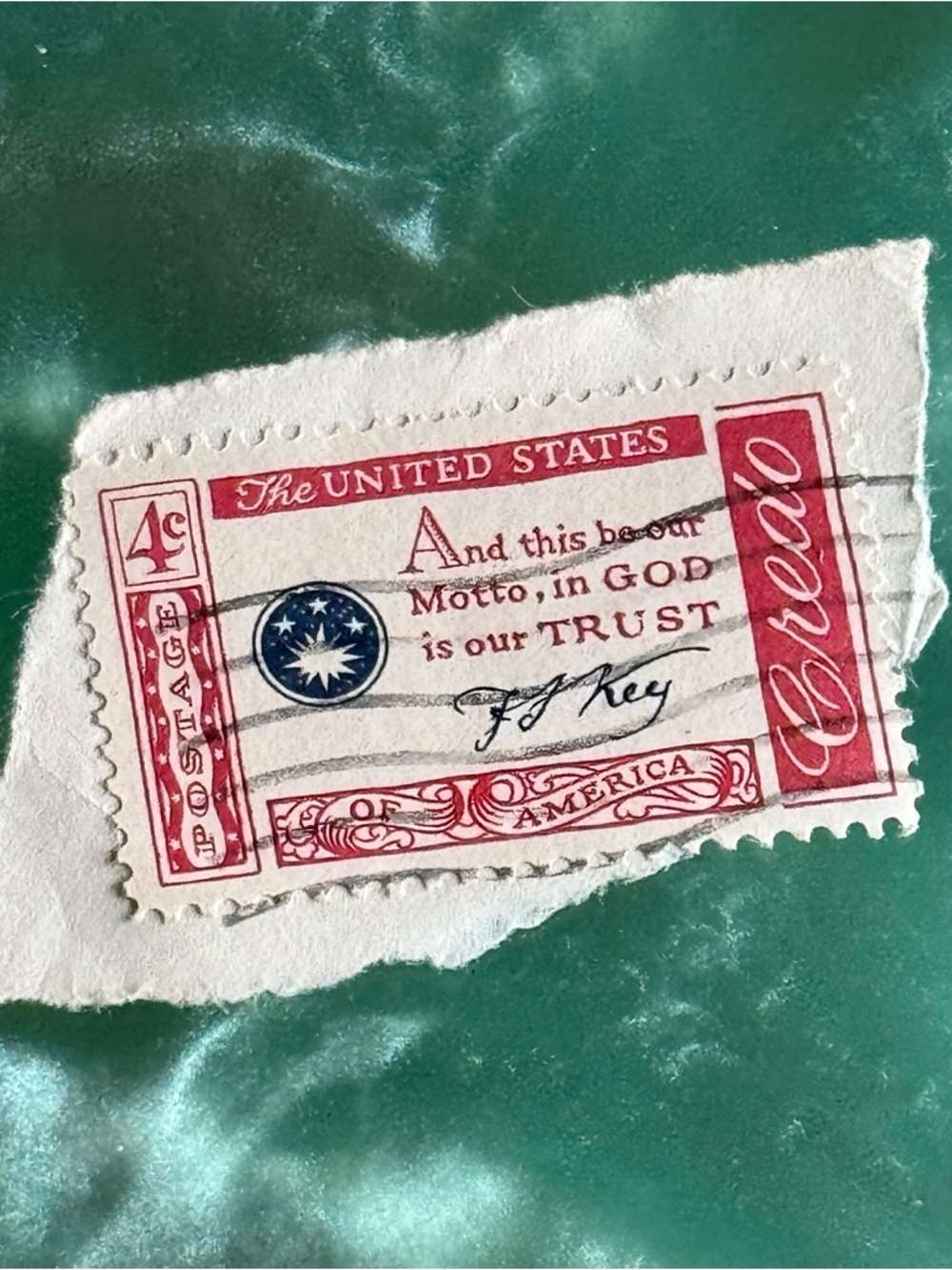 Vintage - 1960 4c Francis Scott Key, In God is Our Trust Postage Stamp Art